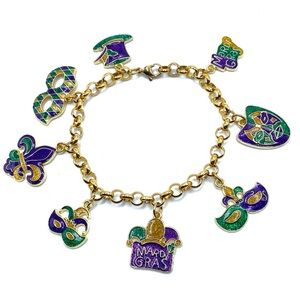 Mardi Gras Charm Bracelet Gold